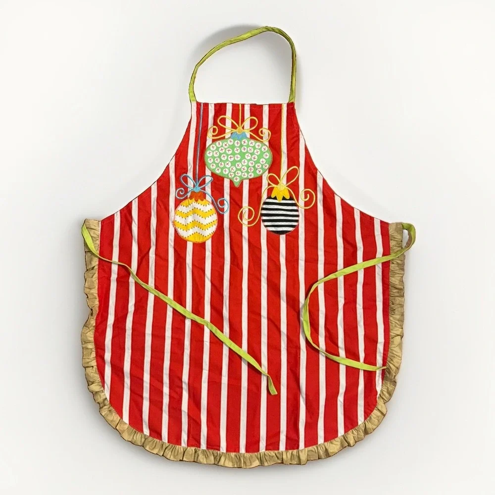 Coton Colors Christmas Apron Striped Embroidered Ornament Patches Ruffles